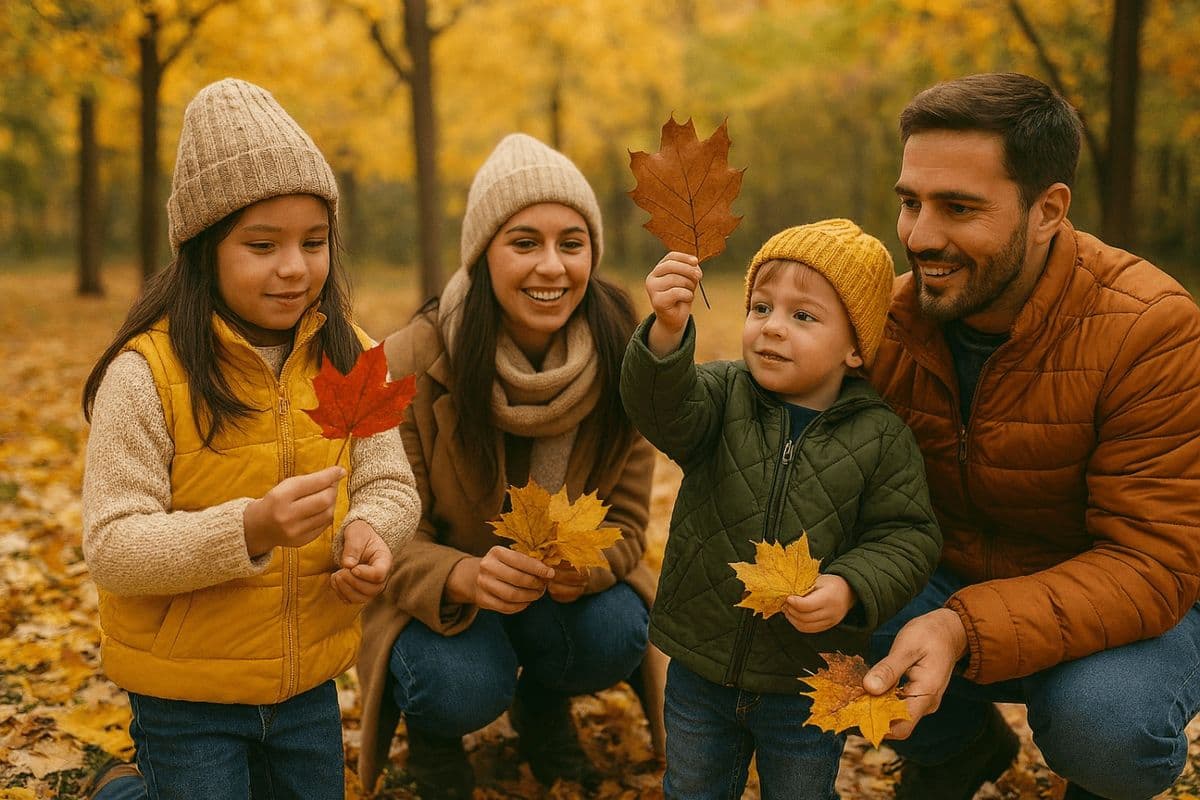 A happy family outdoors in autumn